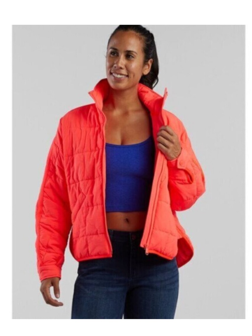 Free people pippa puffer jacket, hot watermelon. Size Medium